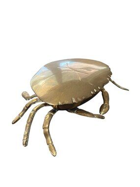 Solid Brass Crab Trinket Box With Hinged Lid Vintage Nautical Ashtray Coastal